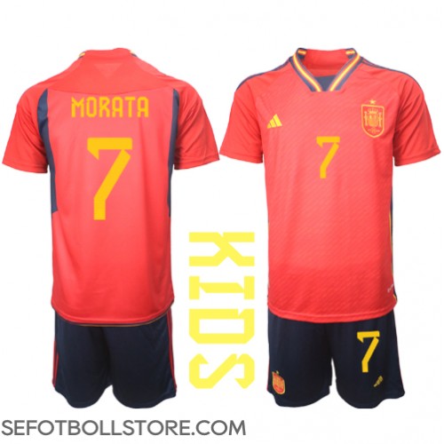 Spanien Alvaro Morata #7 Replika babykläder Hemmaställ Barn VM 2022 Kortärmad (+ korta byxor)